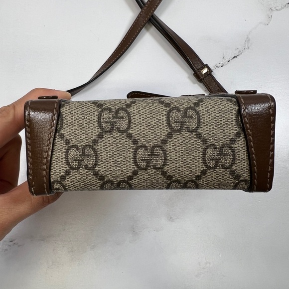 Gucci Horsebit 1955 Mini Bag Crossbody Purse Brown GG - Picture 4 of 10